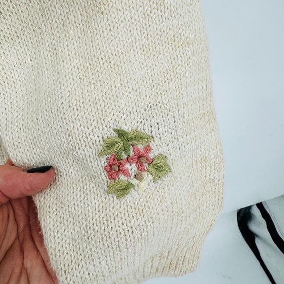 Vintage Private Party Ramie Cotton Floral 3D Knit Cardigan Sweater L Grannycore - Picture 8 of 10